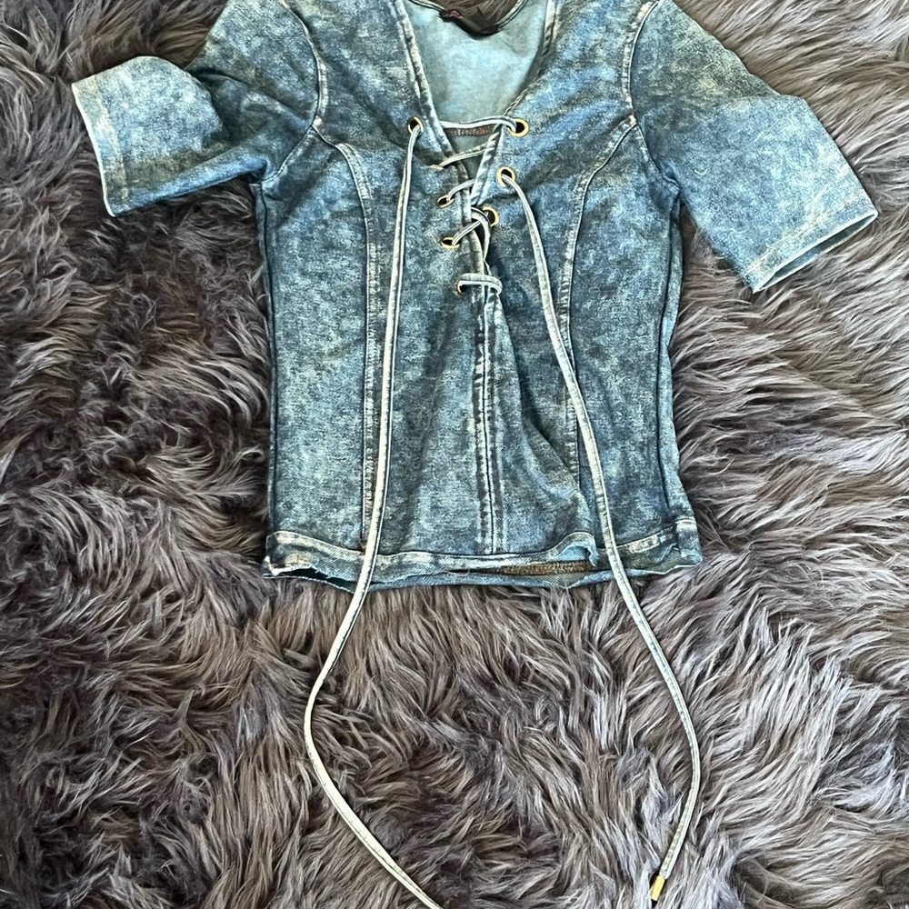 Denim Lace-Up Top